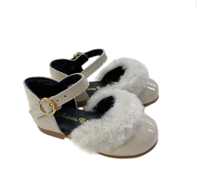 Shearling Fur Trim Patent Leather Shoes