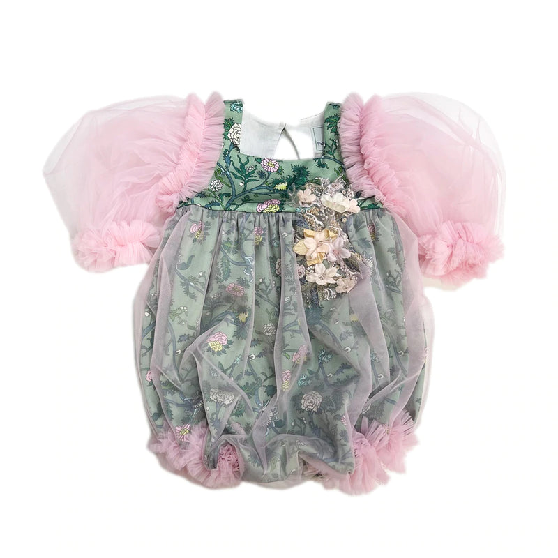 Eva Pink Tulle Puff Romper 3m to 2years