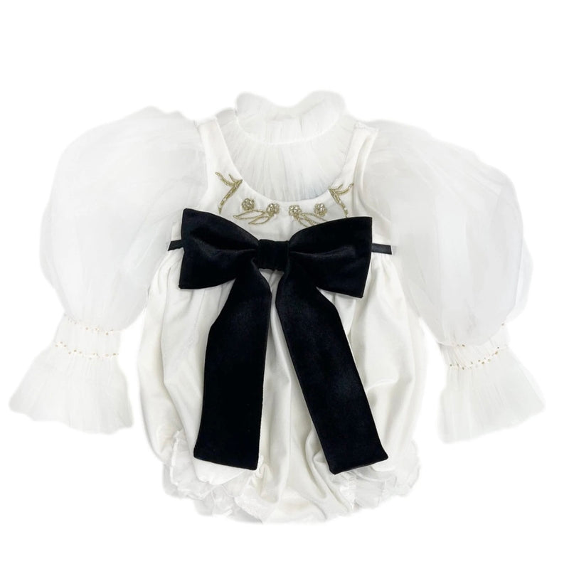 Tulle Puff Romper With Velour Bow 1 to 3 years