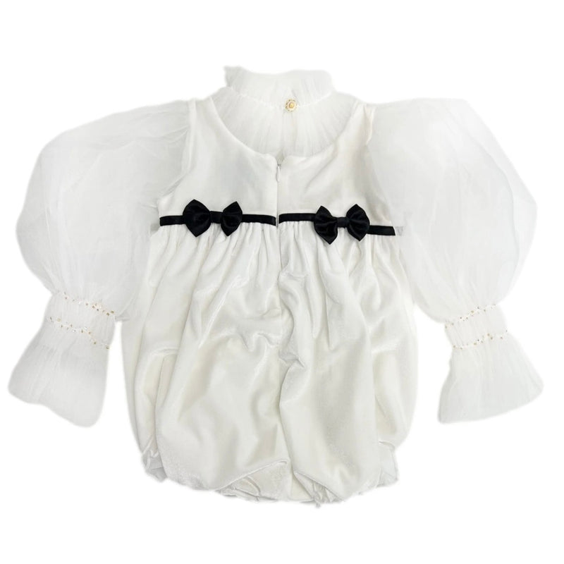 Tulle Puff Romper With Velour Bow 1 to 3 years